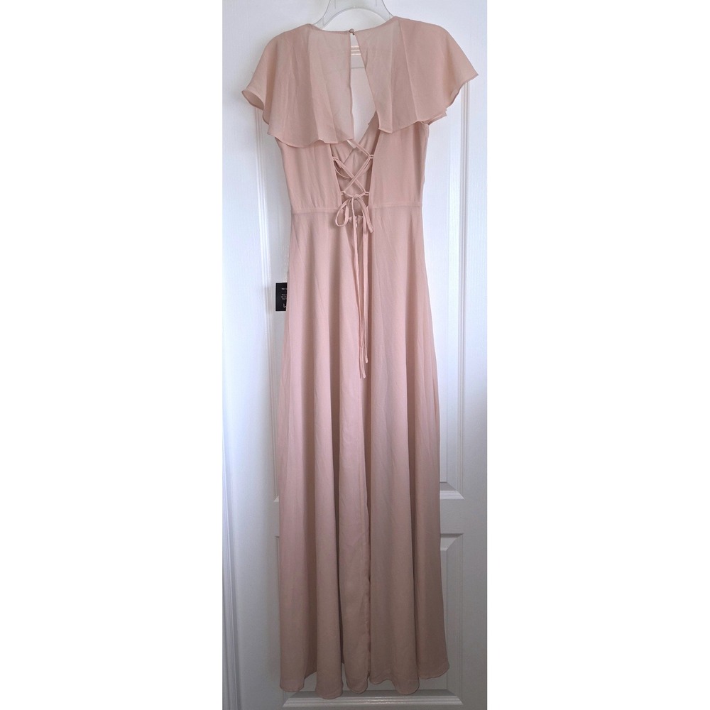 Lulus Heart of Passion Blush Pink Flutter Sleeve Lace-Up Maxi Dress S NEW - Picture 4 of 6
